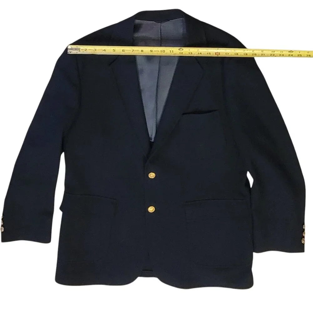 Vintage Trend Shop Stewart Men's Navy Blue Wool Blazer with Gold Buttons Sz 44R